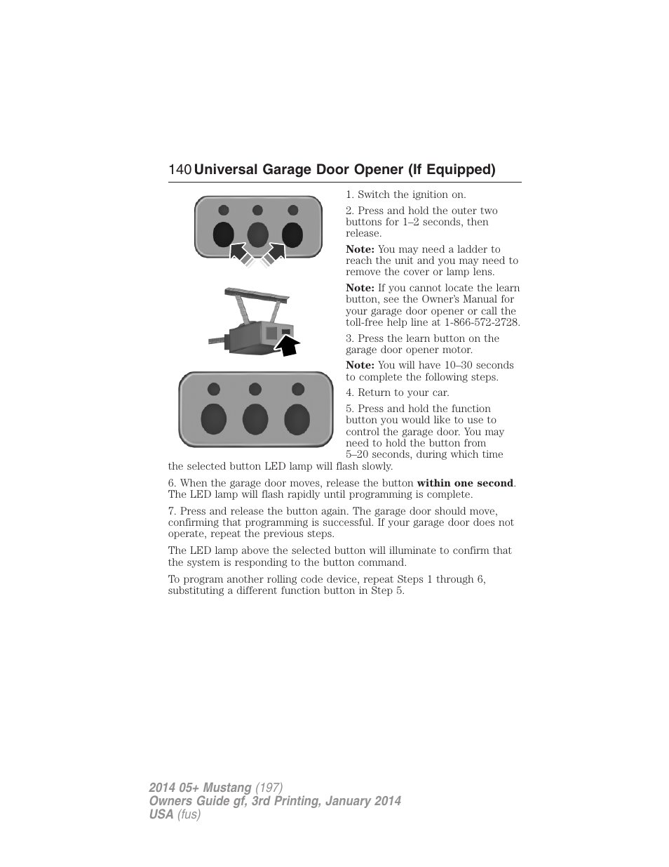 140 universal garage door opener (if equipped) | FORD 2014 Mustang v.3 User Manual | Page 141 / 463