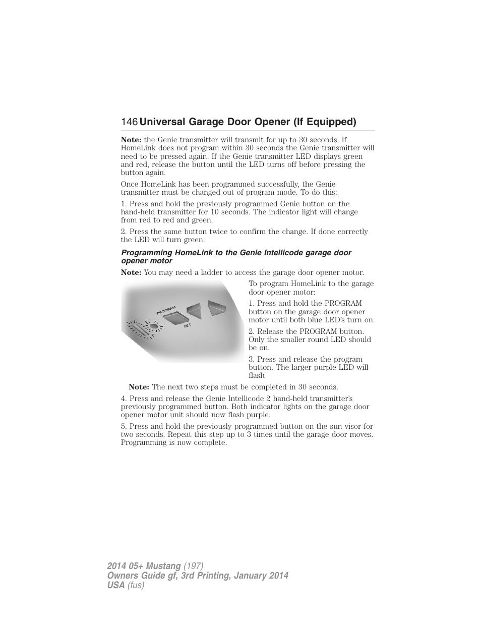 146 universal garage door opener (if equipped) | FORD 2014 Mustang v.3 User Manual | Page 147 / 463