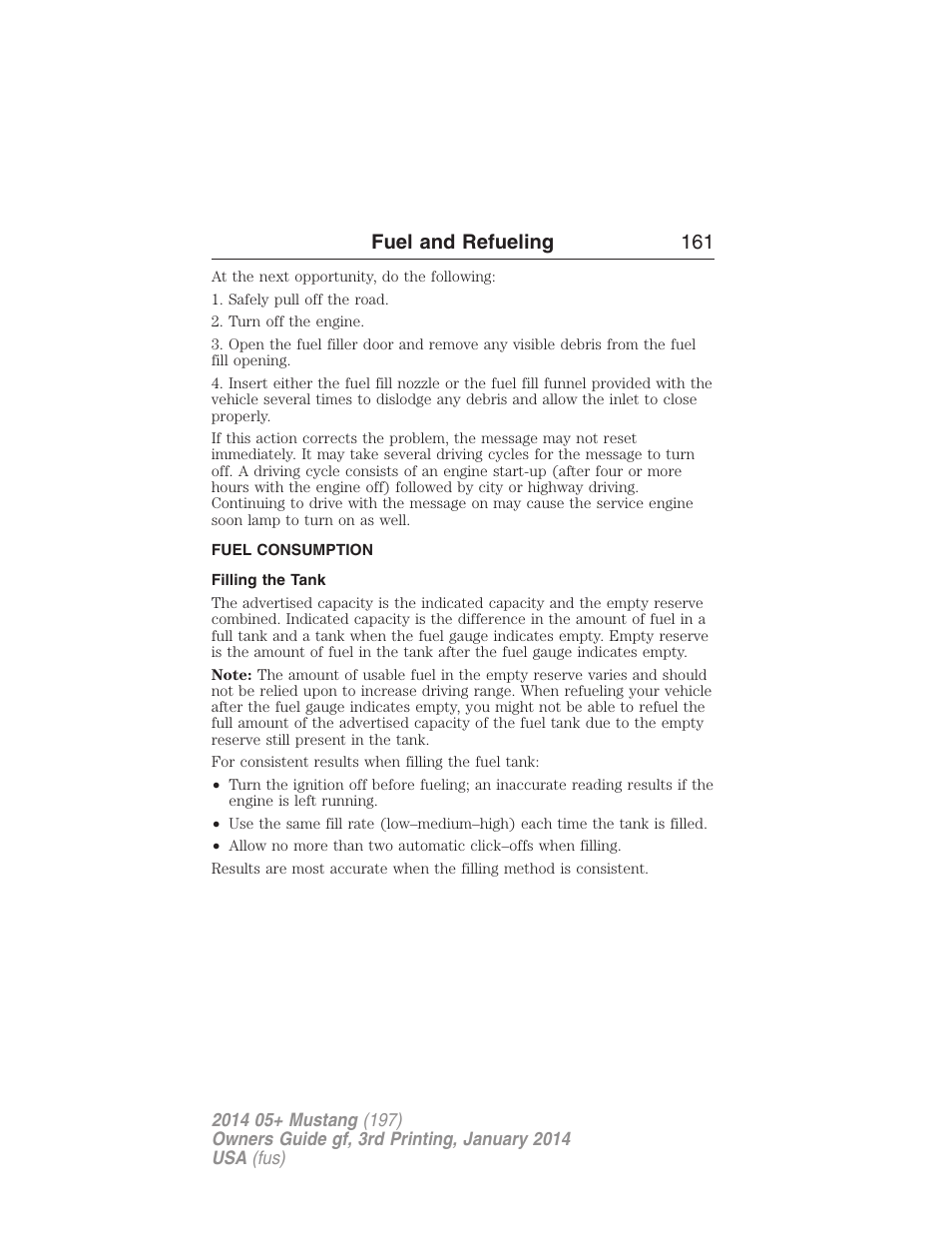 Fuel consumption, Filling the tank, Fuel and refueling 161 | FORD 2014 Mustang v.3 User Manual | Page 162 / 463
