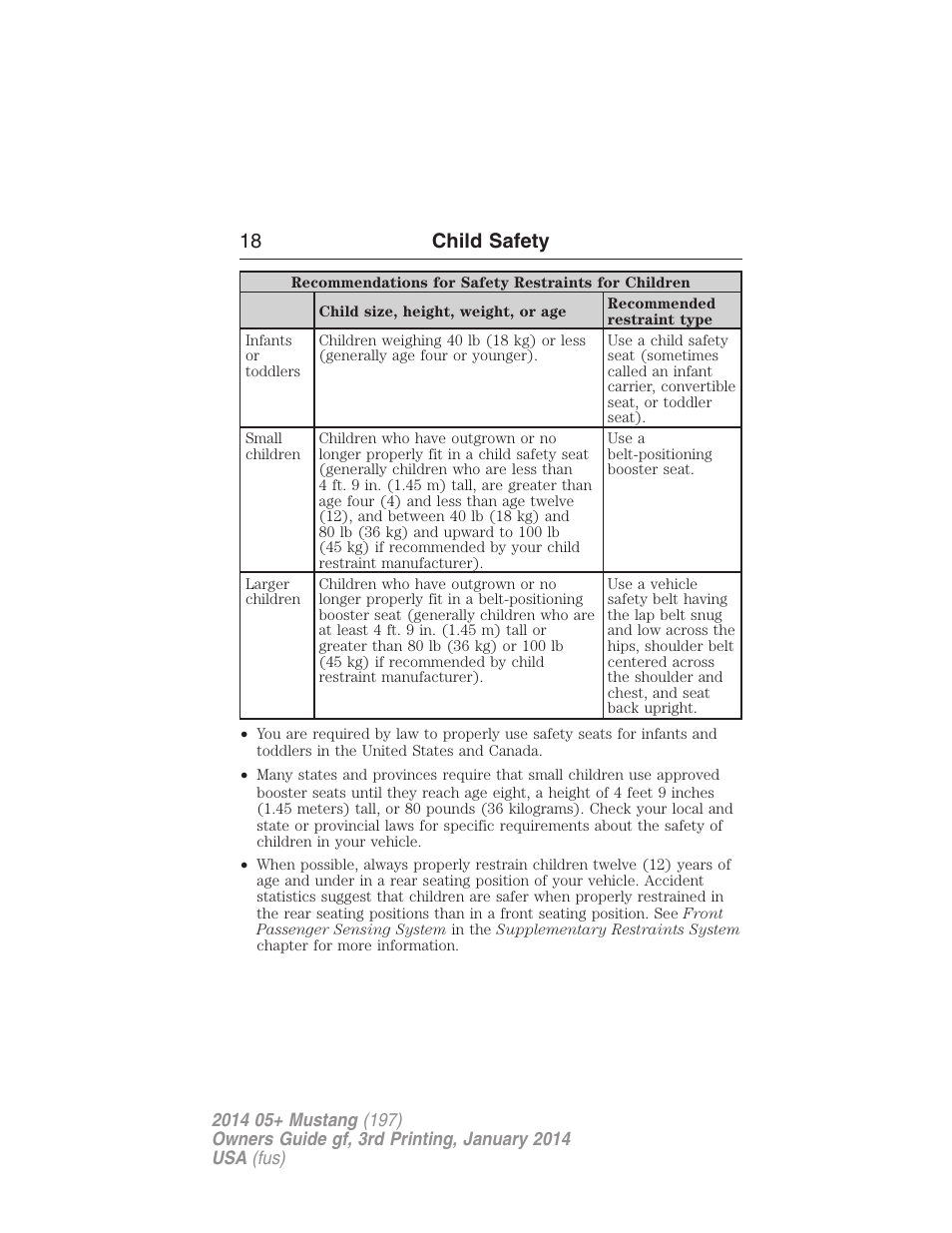 18 child safety | FORD 2014 Mustang v.3 User Manual | Page 19 / 463