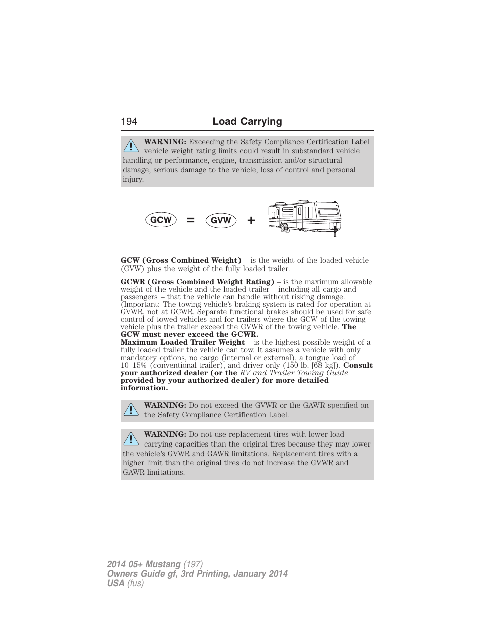 194 load carrying | FORD 2014 Mustang v.3 User Manual | Page 195 / 463
