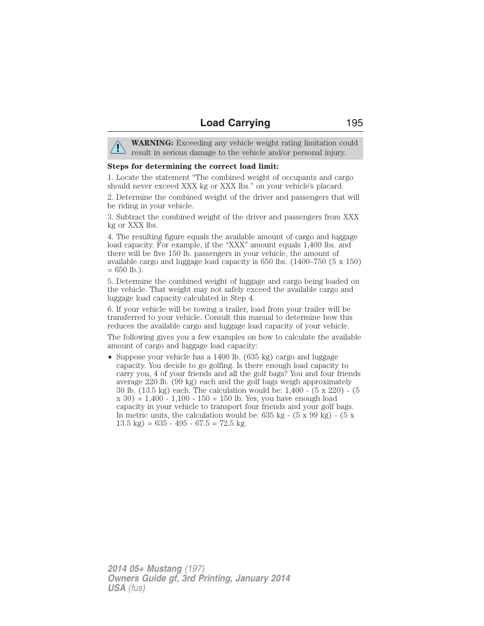 Load carrying 195 | FORD 2014 Mustang v.3 User Manual | Page 196 / 463