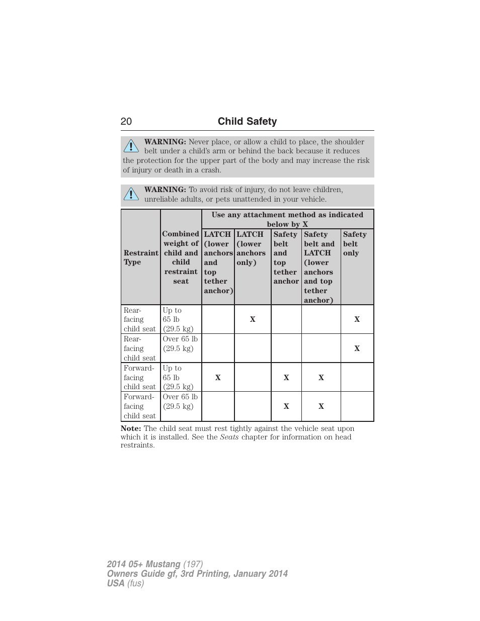20 child safety | FORD 2014 Mustang v.3 User Manual | Page 21 / 463