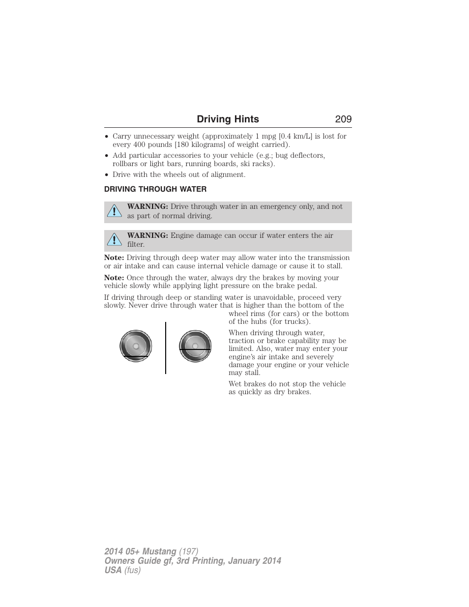 Driving through water, Driving hints 209 | FORD 2014 Mustang v.3 User Manual | Page 210 / 463