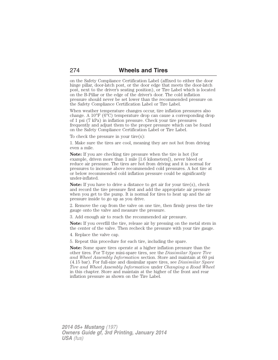 274 wheels and tires | FORD 2014 Mustang v.3 User Manual | Page 275 / 463
