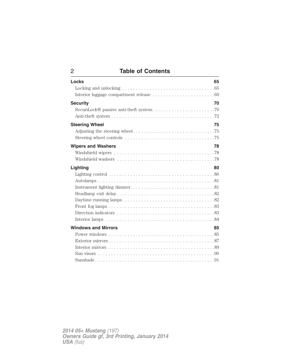 2table of contents | FORD 2014 Mustang v.3 User Manual | Page 3 / 463