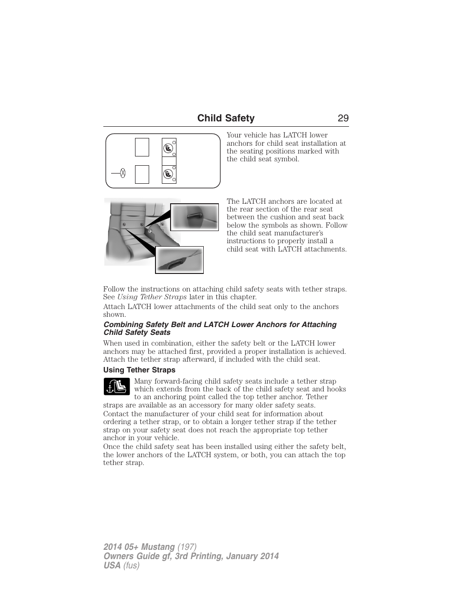 Using tether straps, Child safety 29 | FORD 2014 Mustang v.3 User Manual | Page 30 / 463