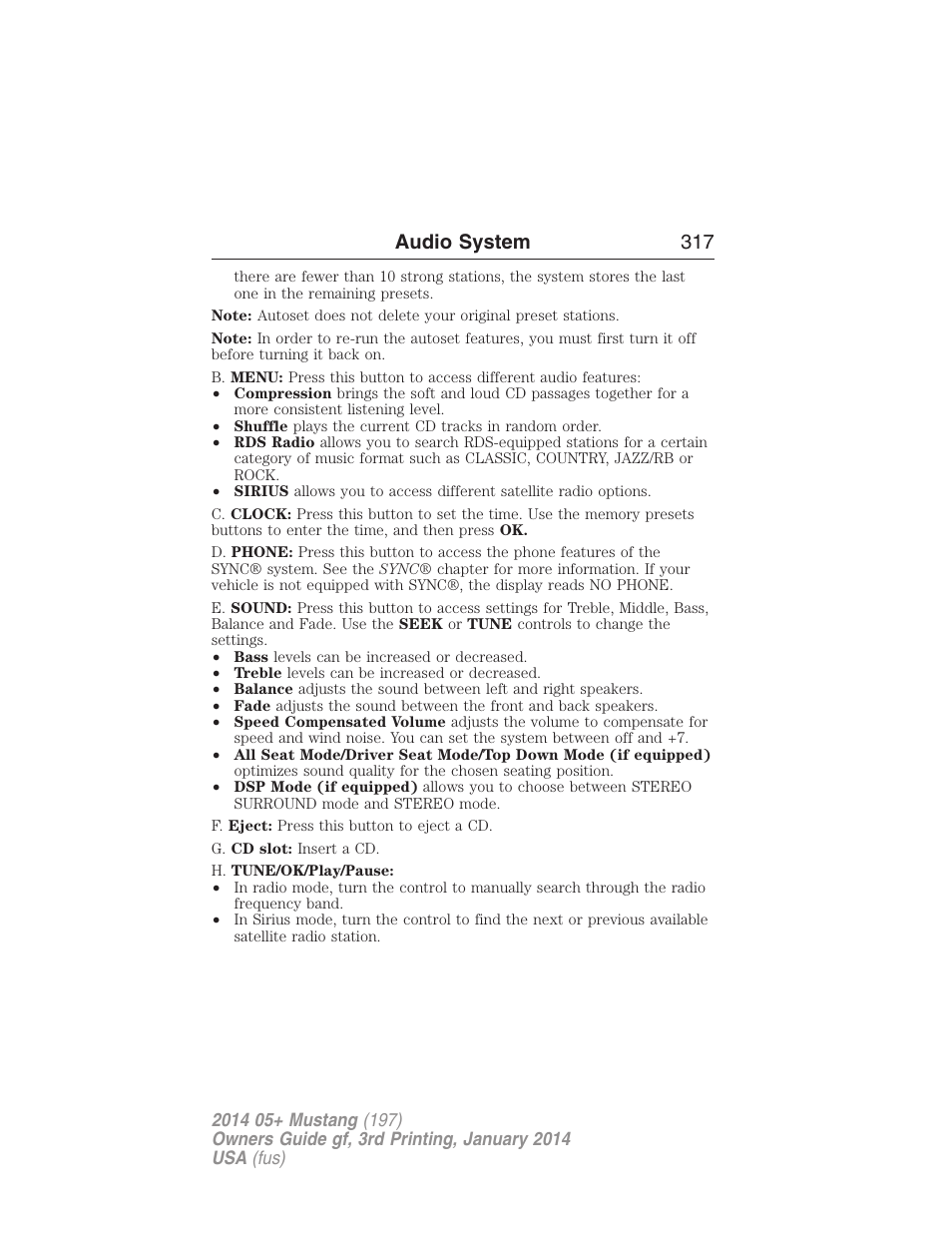 Audio system 317 | FORD 2014 Mustang v.3 User Manual | Page 318 / 463