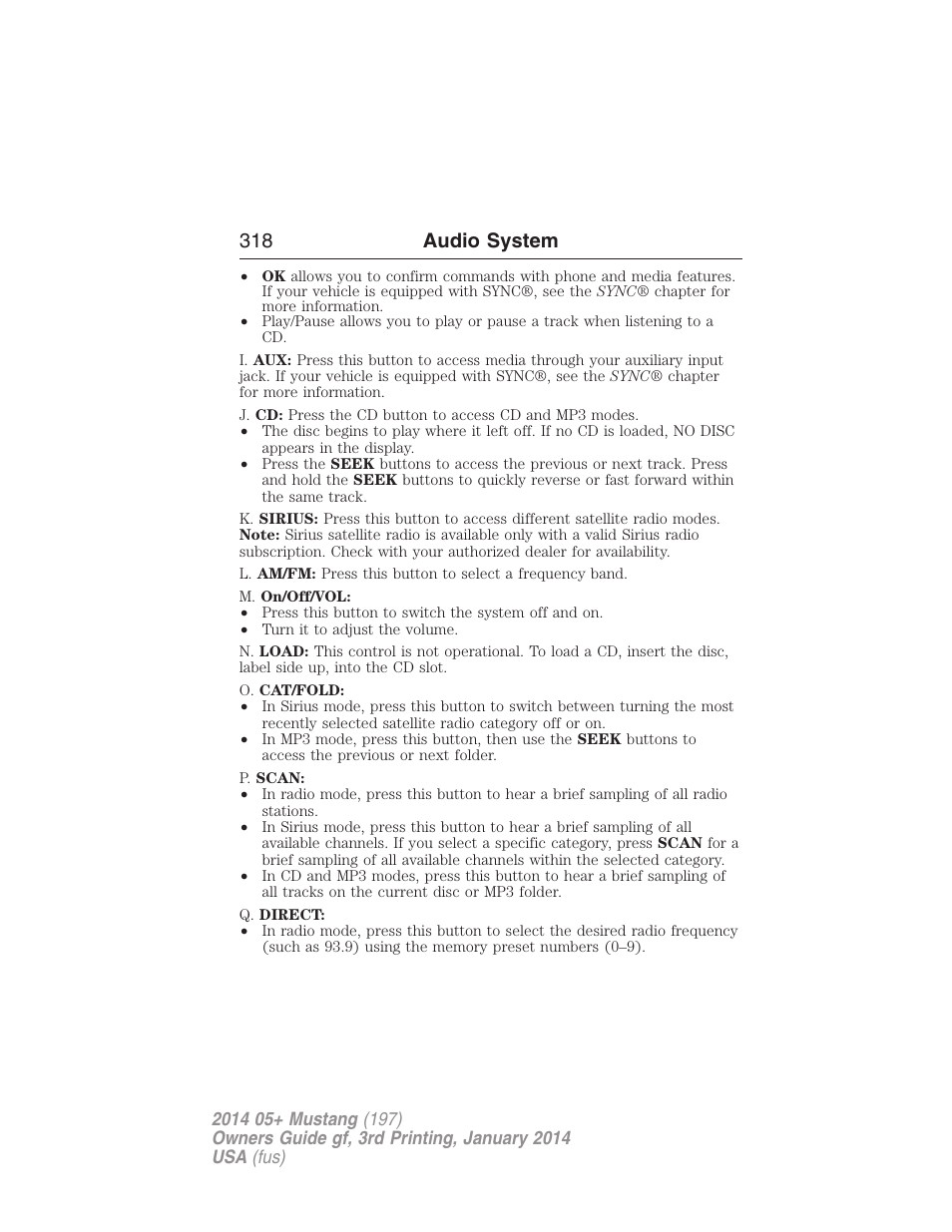 318 audio system | FORD 2014 Mustang v.3 User Manual | Page 319 / 463