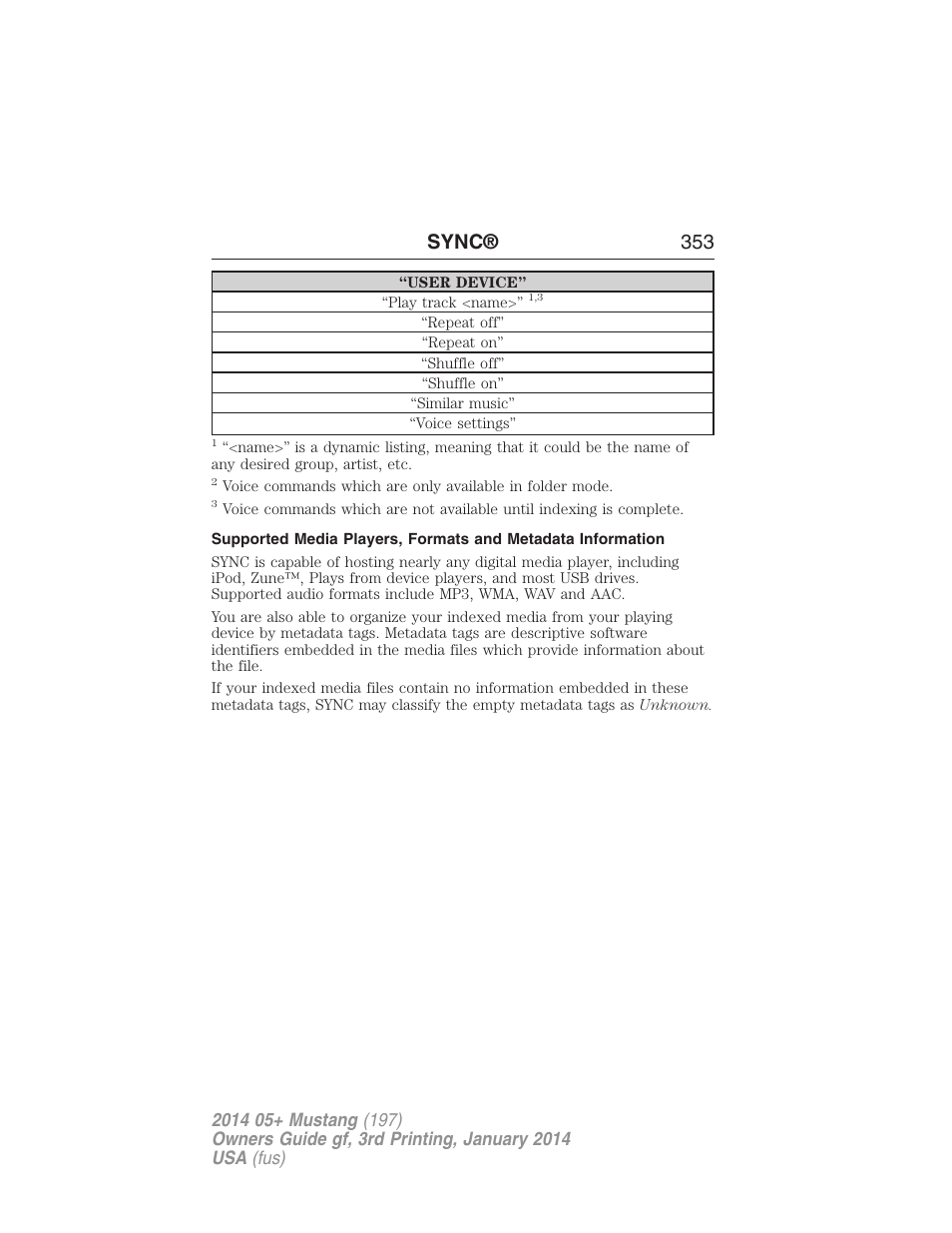 Sync® 353 | FORD 2014 Mustang v.3 User Manual | Page 354 / 463