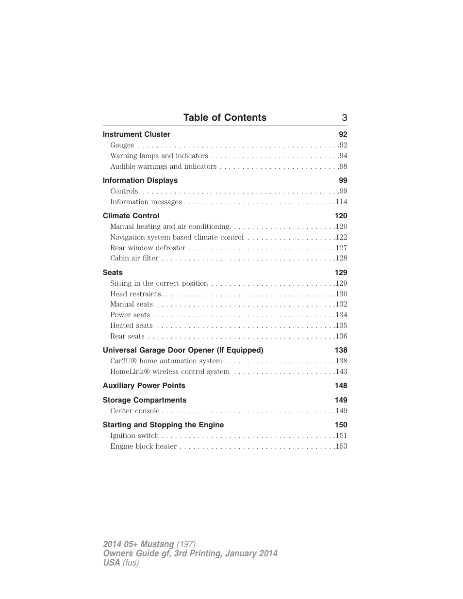 Table of contents 3 | FORD 2014 Mustang v.3 User Manual | Page 4 / 463
