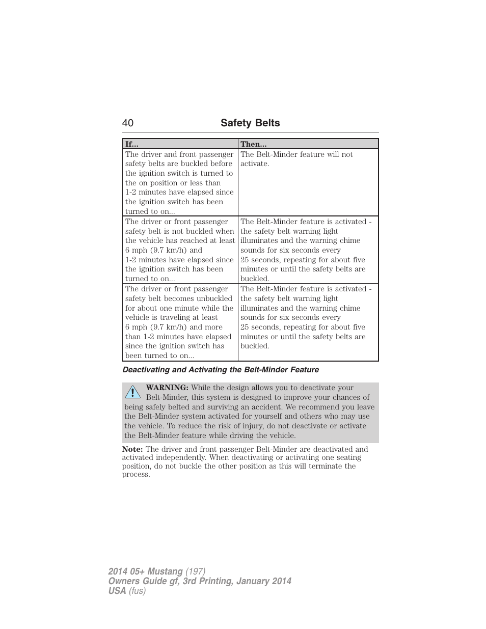 40 safety belts | FORD 2014 Mustang v.3 User Manual | Page 41 / 463