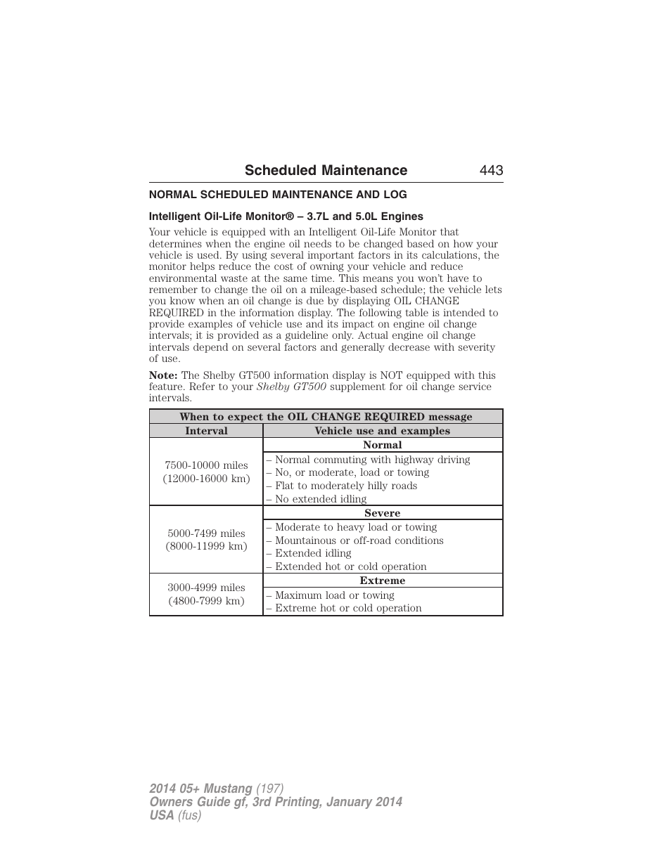 Normal scheduled maintenance and log, Scheduled maintenance 443 | FORD 2014 Mustang v.3 User Manual | Page 444 / 463