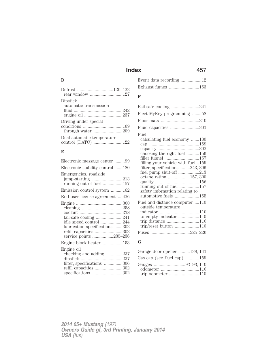 Index 457 | FORD 2014 Mustang v.3 User Manual | Page 458 / 463