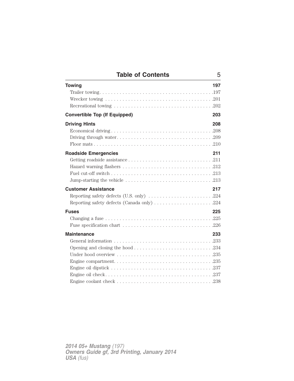 Table of contents 5 | FORD 2014 Mustang v.3 User Manual | Page 6 / 463