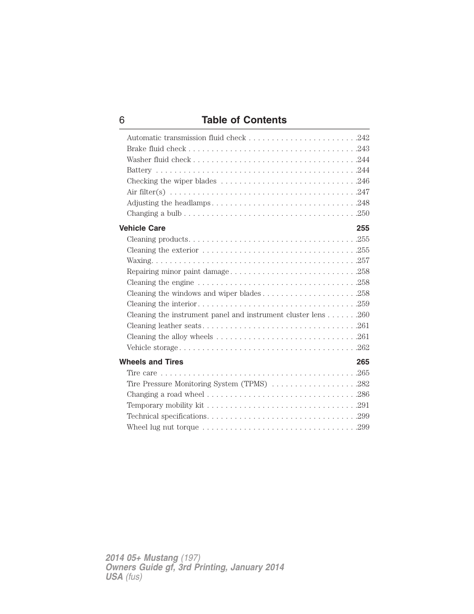 6table of contents | FORD 2014 Mustang v.3 User Manual | Page 7 / 463