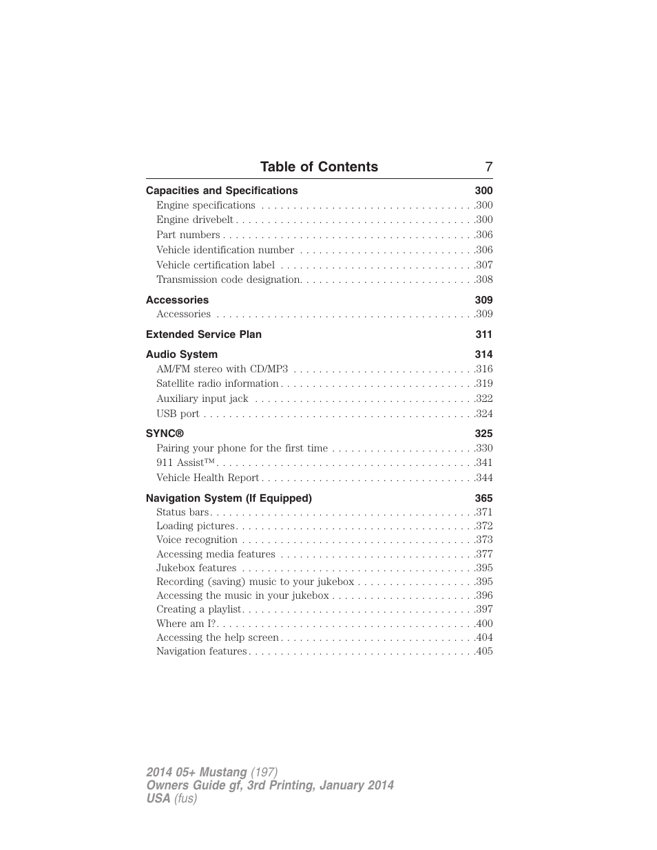 Table of contents 7 | FORD 2014 Mustang v.3 User Manual | Page 8 / 463