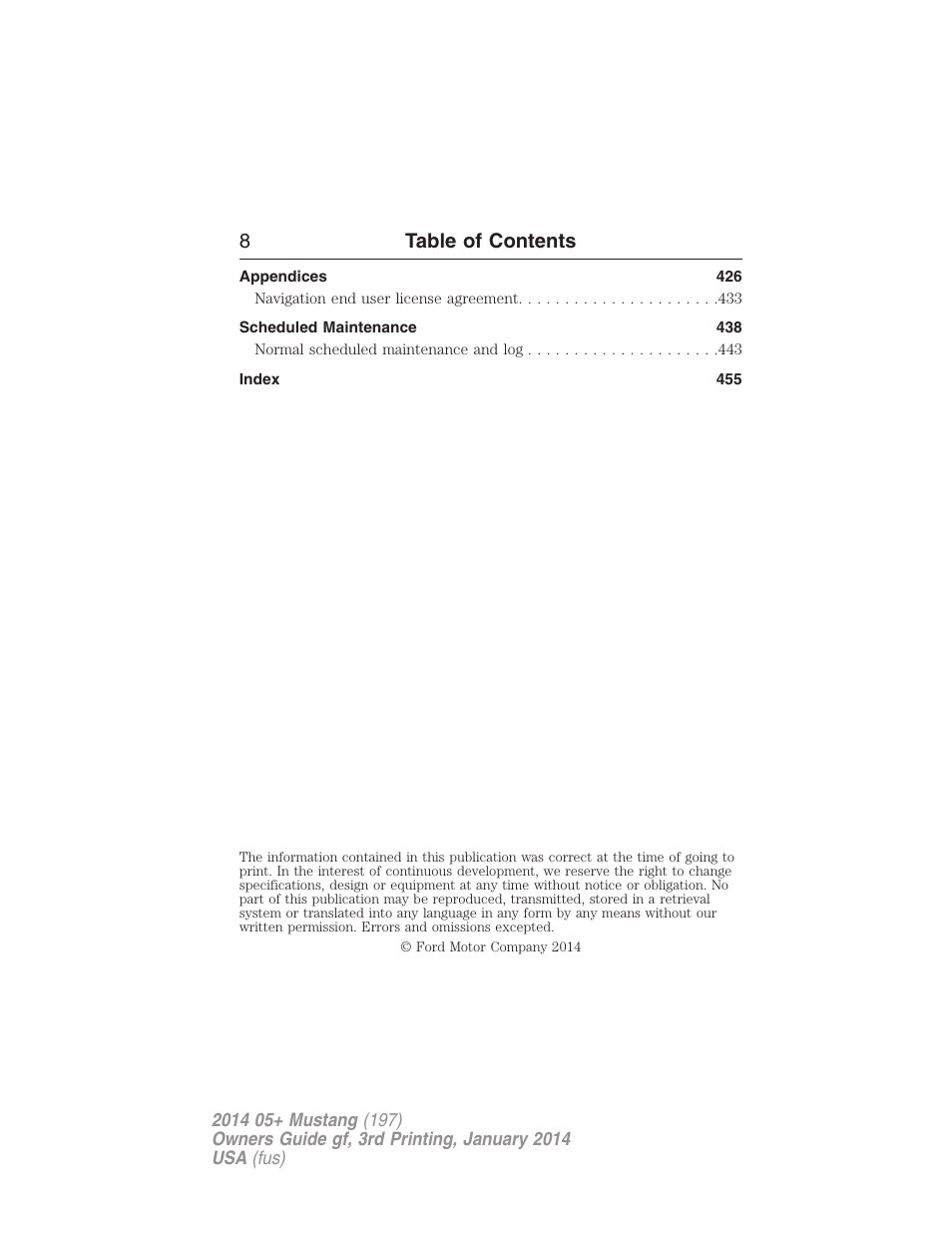 8table of contents | FORD 2014 Mustang v.3 User Manual | Page 9 / 463