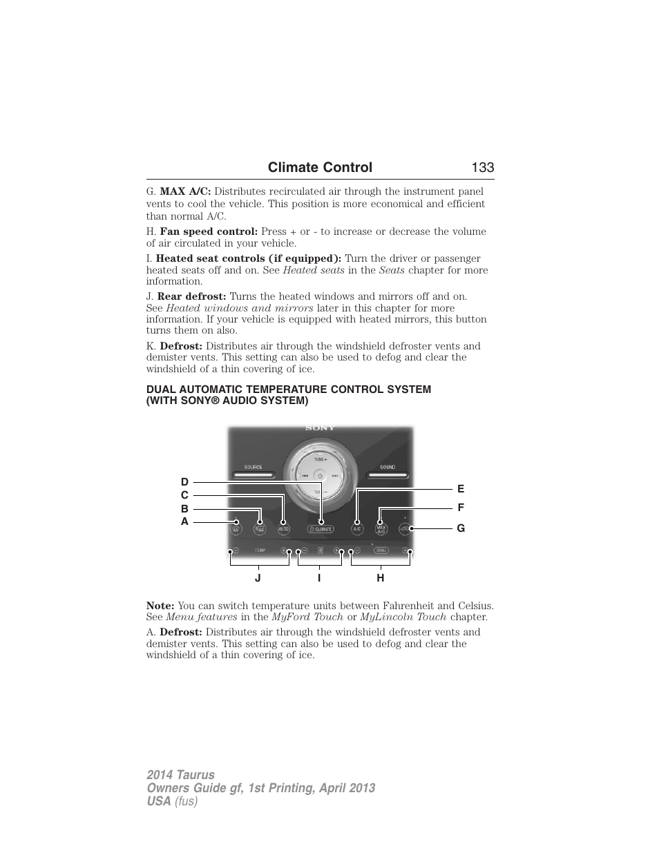 Climate control 133 | FORD 2014 Taurus v.1 User Manual | Page 134 / 550