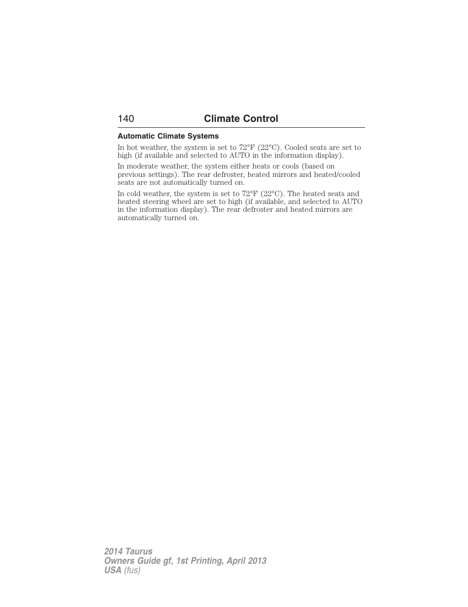 Automatic climate systems | FORD 2014 Taurus v.1 User Manual | Page 141 / 550