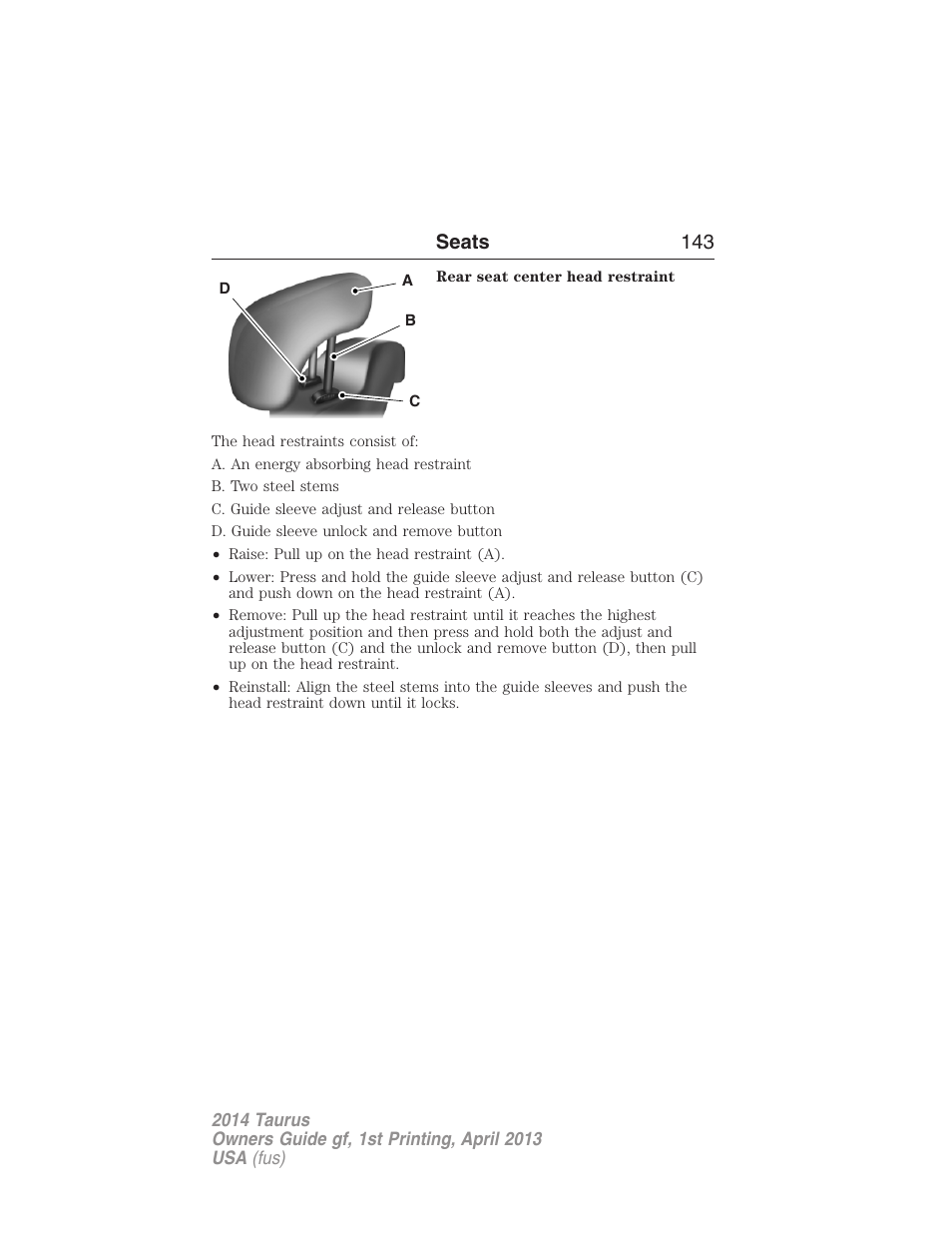 Seats 143 | FORD 2014 Taurus v.1 User Manual | Page 144 / 550