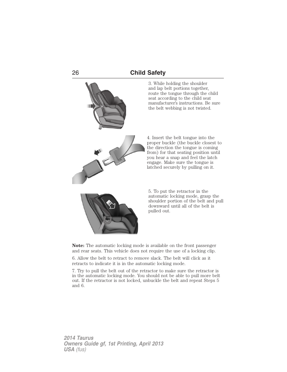 26 child safety | FORD 2014 Taurus v.1 User Manual | Page 27 / 550