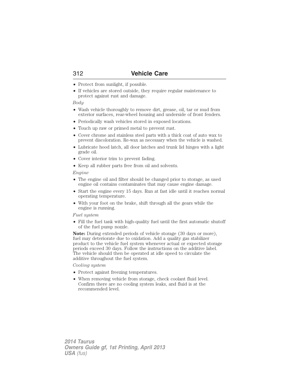 312 vehicle care | FORD 2014 Taurus v.1 User Manual | Page 313 / 550