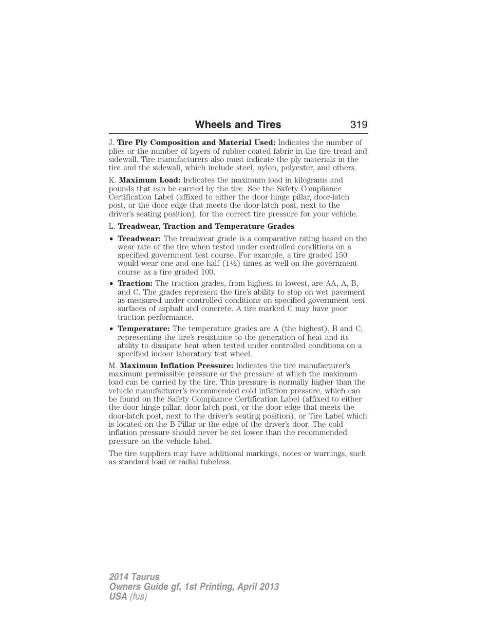 Wheels and tires 319 | FORD 2014 Taurus v.1 User Manual | Page 320 / 550