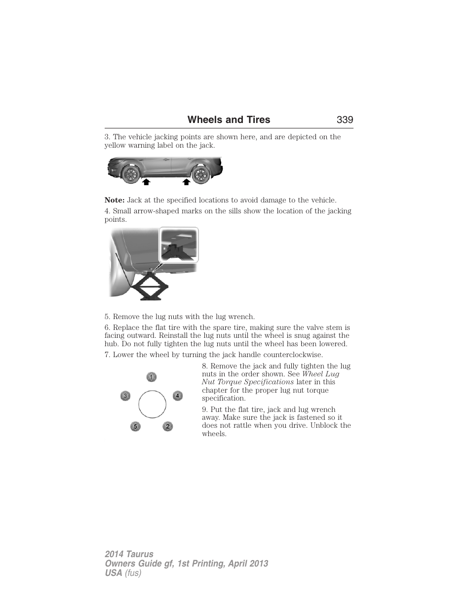 Wheels and tires 339 | FORD 2014 Taurus v.1 User Manual | Page 340 / 550