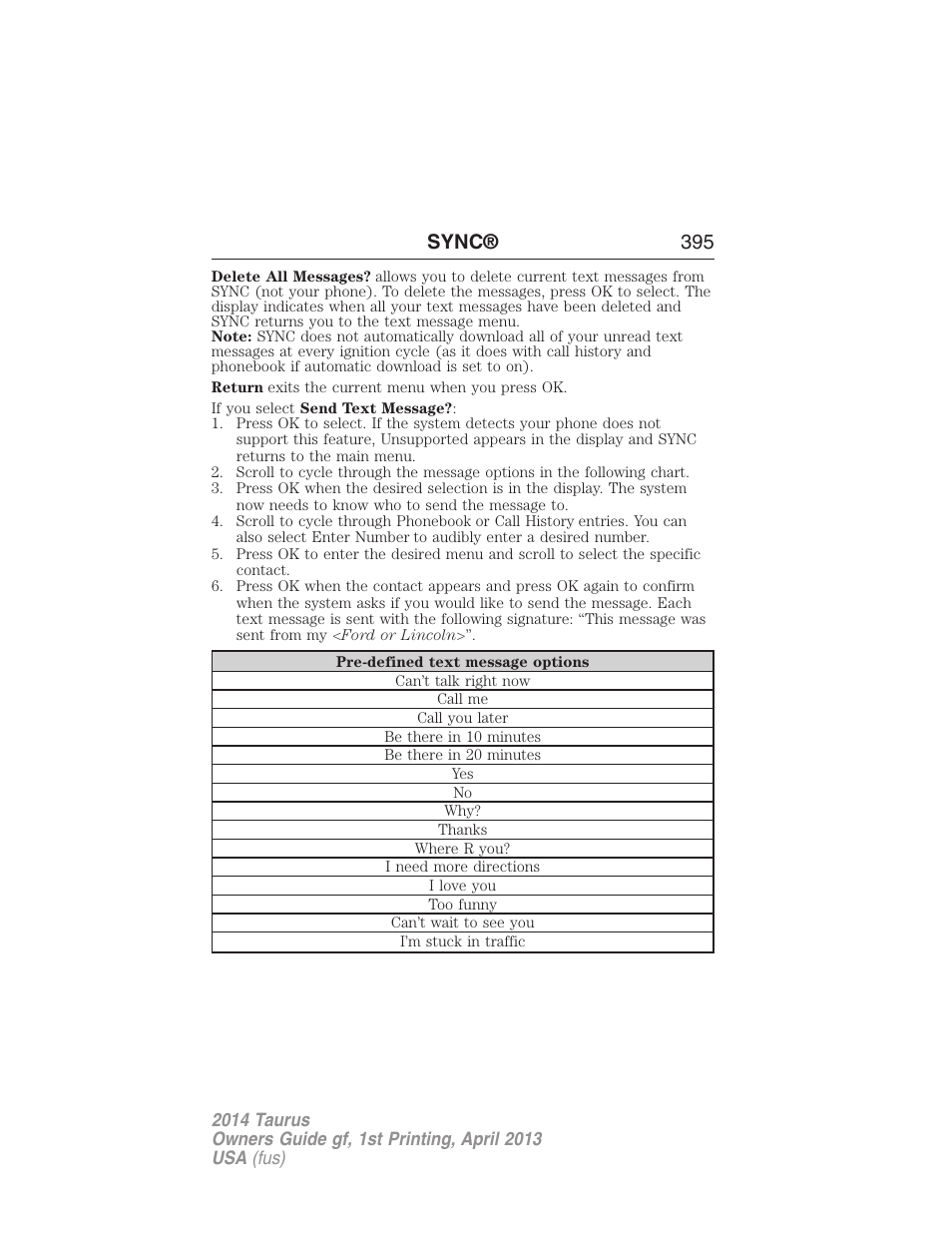 Sync® 395 | FORD 2014 Taurus v.1 User Manual | Page 396 / 550