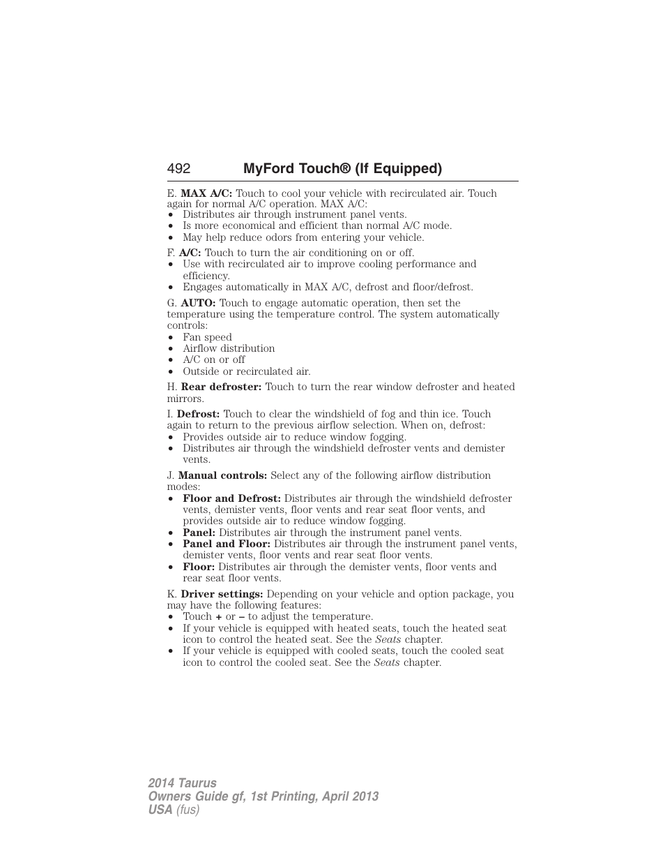 492 myford touch® (if equipped) | FORD 2014 Taurus v.1 User Manual | Page 493 / 550
