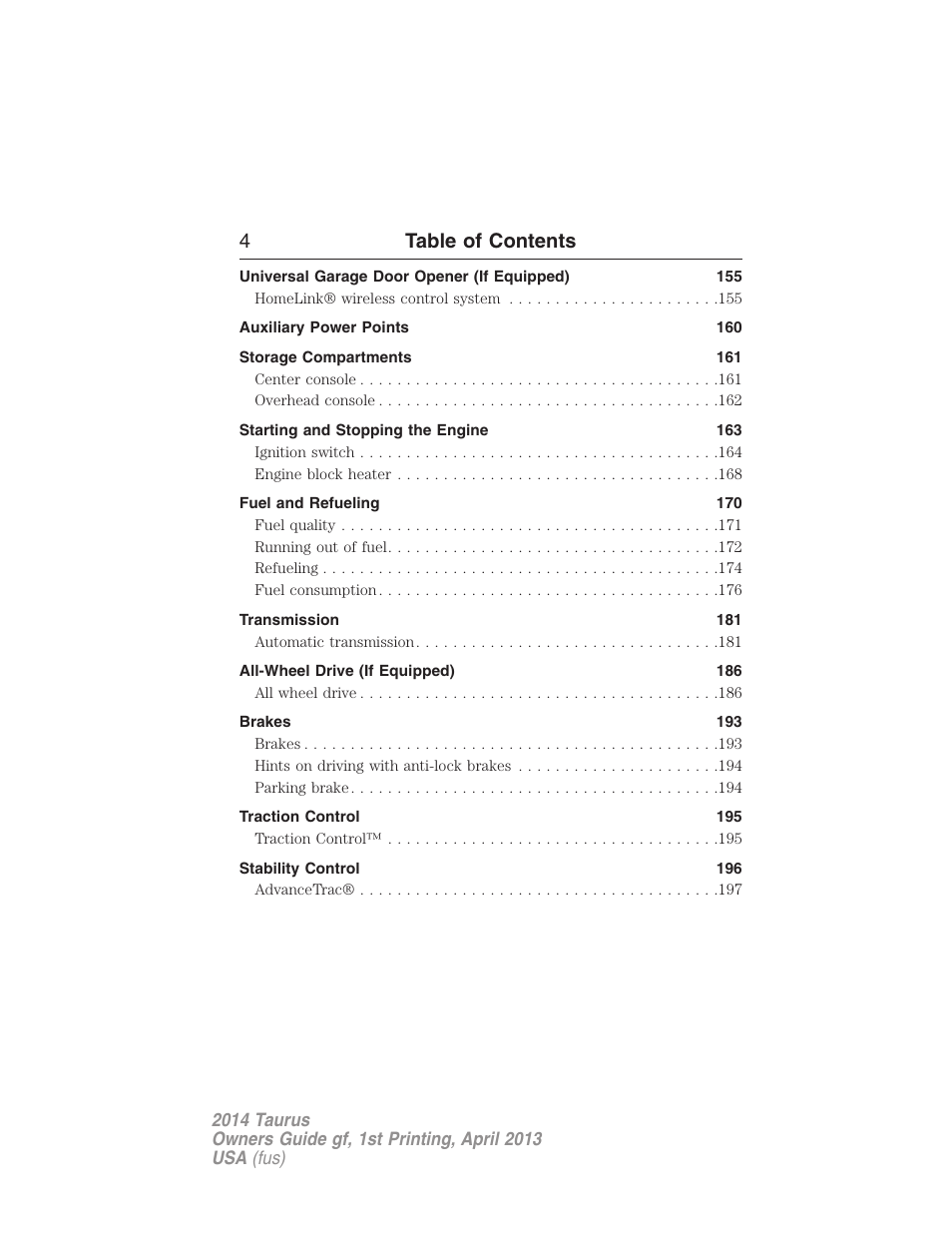 4table of contents | FORD 2014 Taurus v.1 User Manual | Page 5 / 550