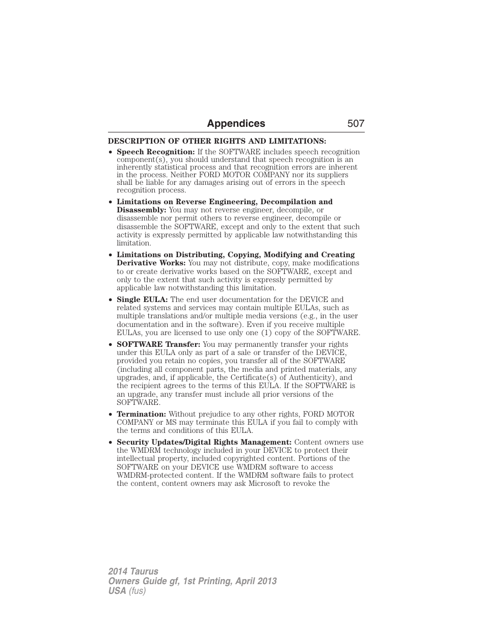 Appendices 507 | FORD 2014 Taurus v.1 User Manual | Page 508 / 550