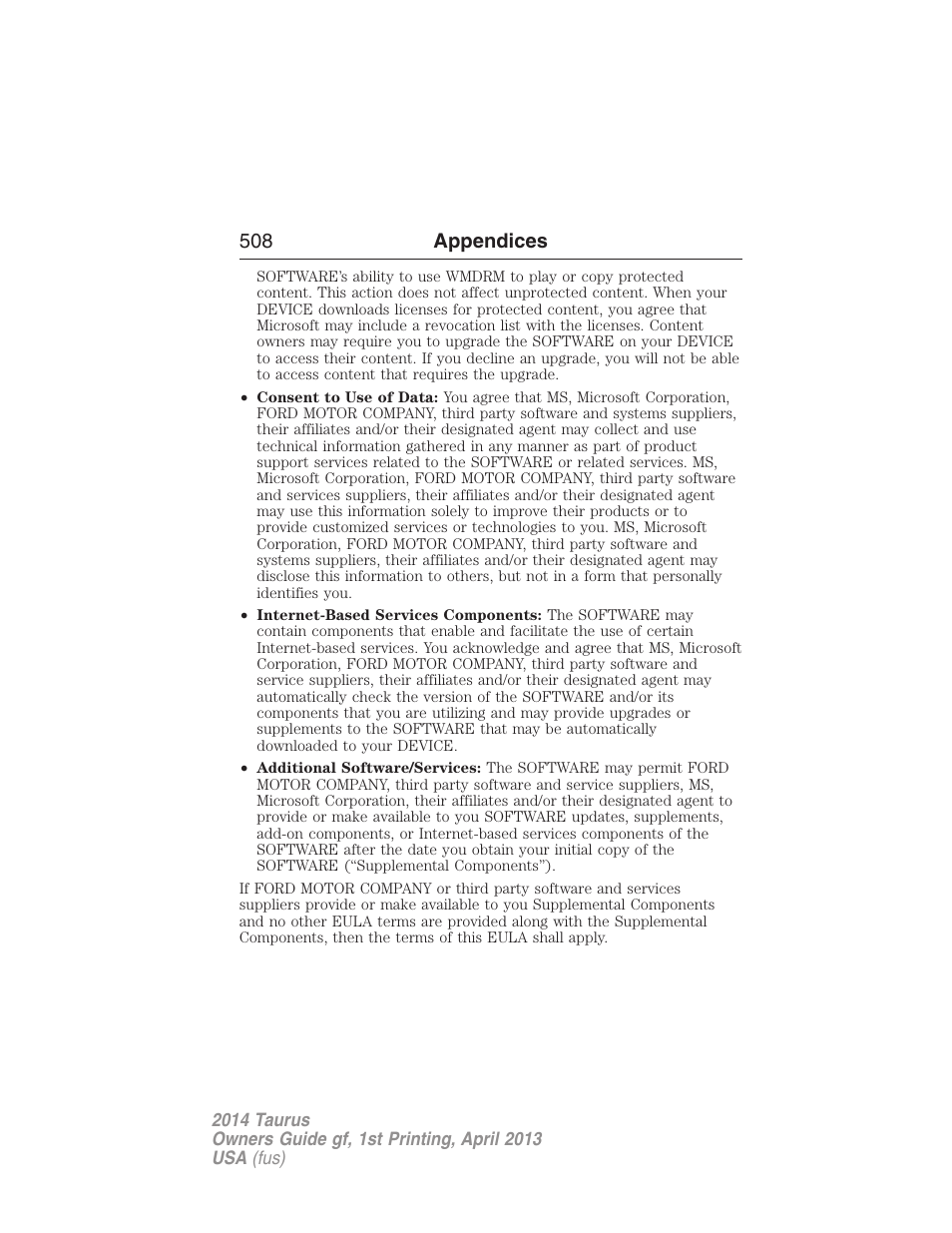 508 appendices | FORD 2014 Taurus v.1 User Manual | Page 509 / 550