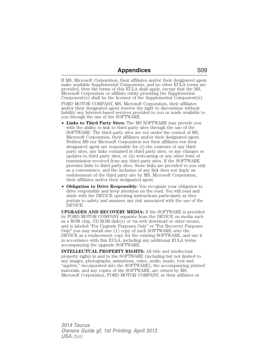 Appendices 509 | FORD 2014 Taurus v.1 User Manual | Page 510 / 550