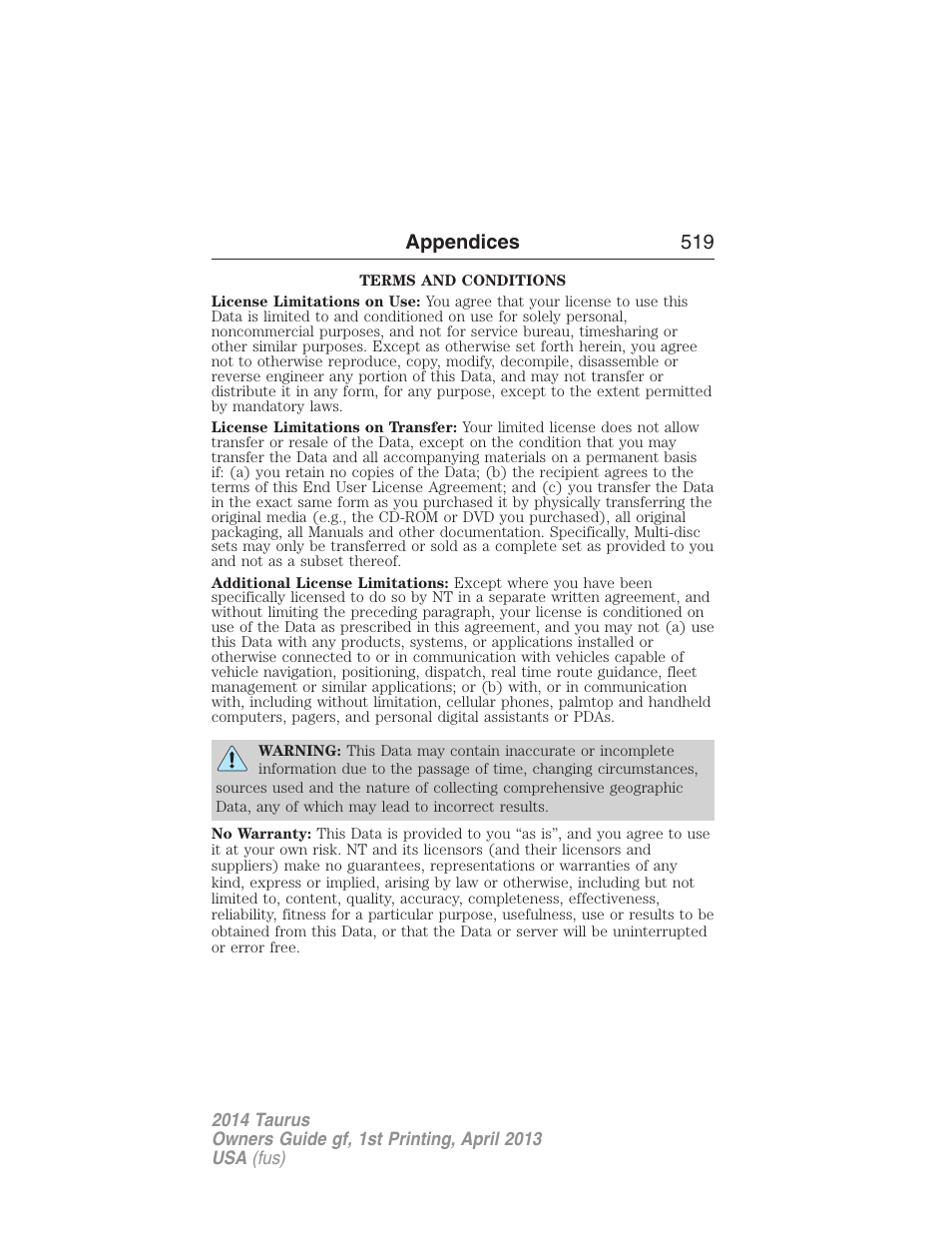 Appendices 519 | FORD 2014 Taurus v.1 User Manual | Page 520 / 550