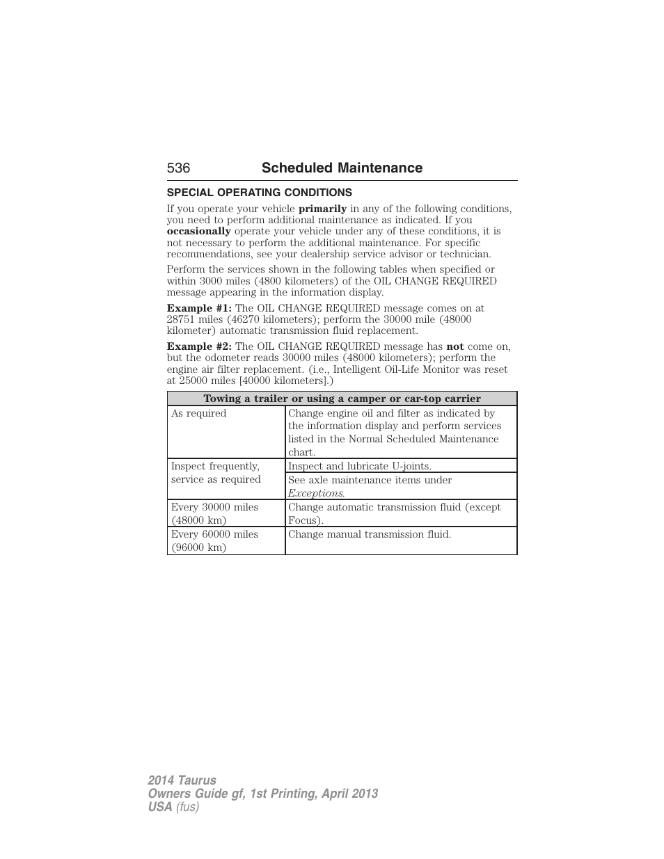 Special operating conditions, 536 scheduled maintenance | FORD 2014 Taurus v.1 User Manual | Page 537 / 550