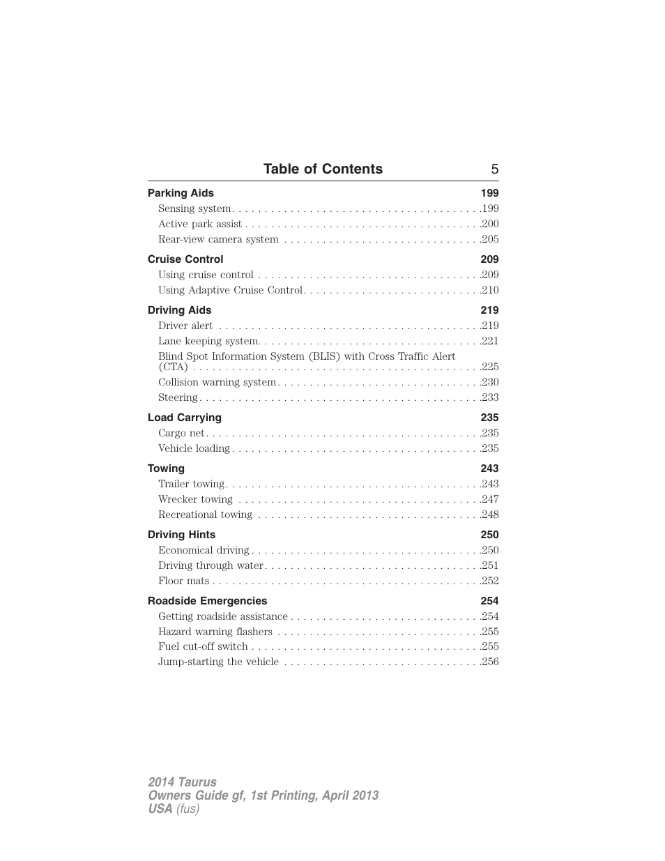 Table of contents 5 | FORD 2014 Taurus v.1 User Manual | Page 6 / 550
