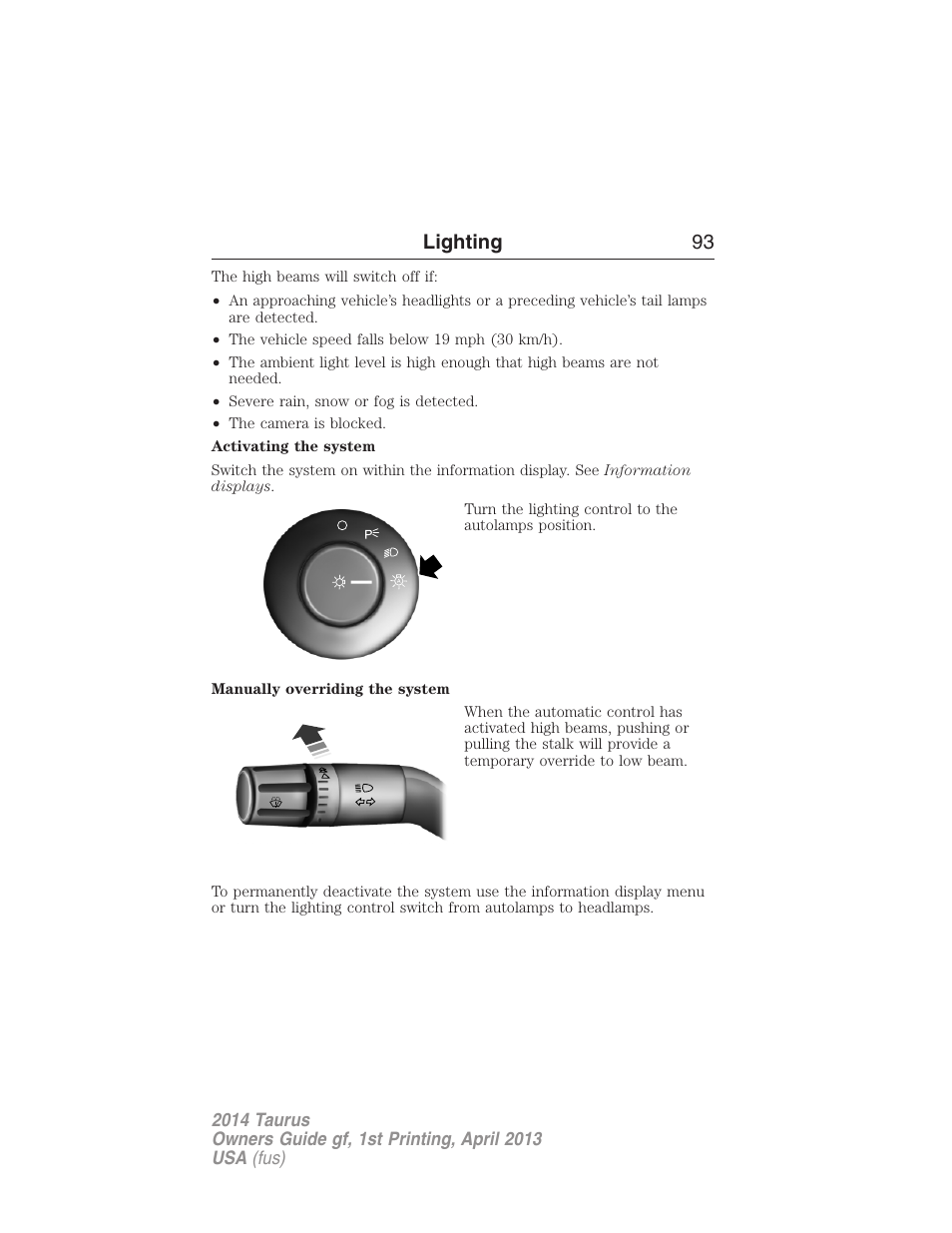 Lighting 93 | FORD 2014 Taurus v.1 User Manual | Page 94 / 550