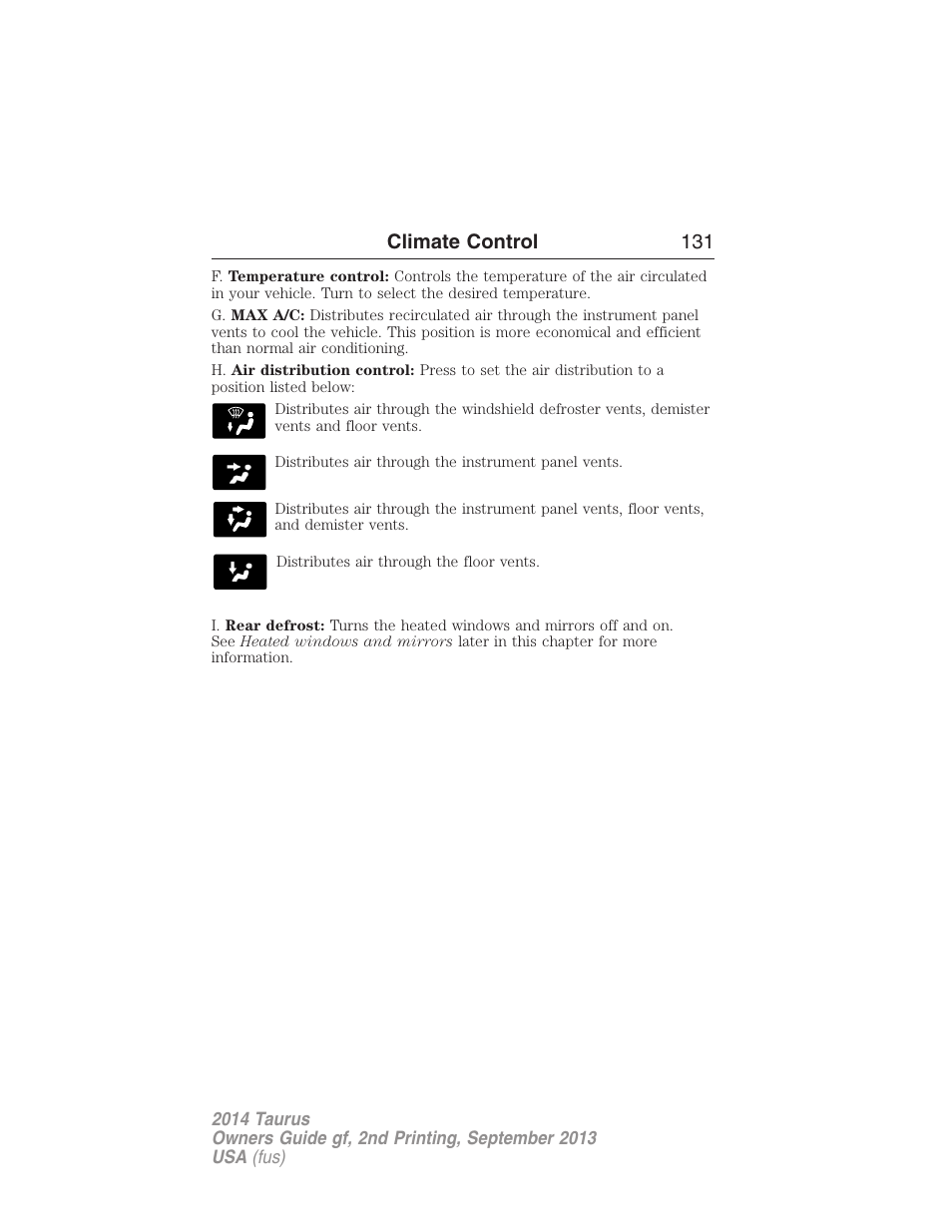 Climate control 131 | FORD 2014 Taurus v.2 User Manual | Page 132 / 554
