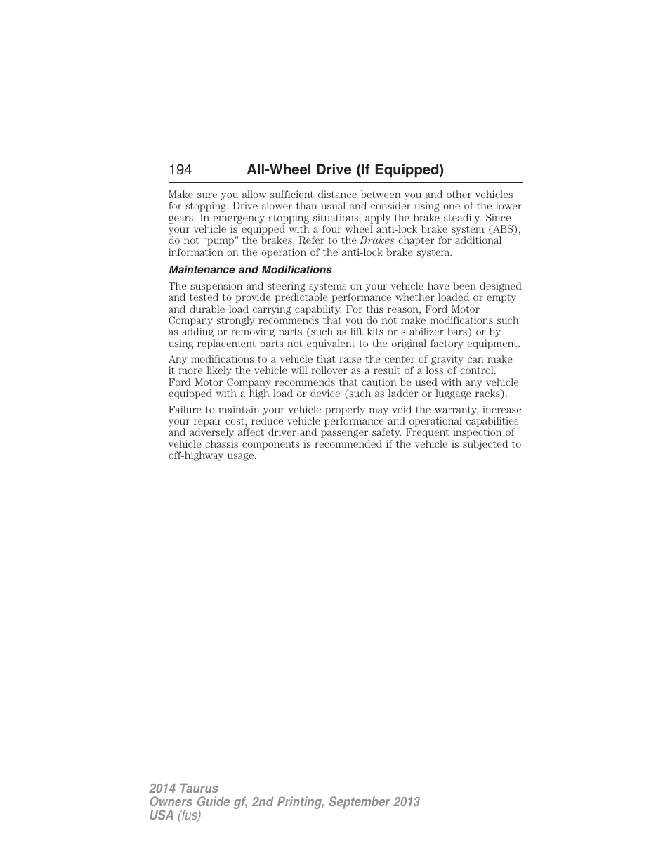 Maintenance and modifications | FORD 2014 Taurus v.2 User Manual | Page 195 / 554