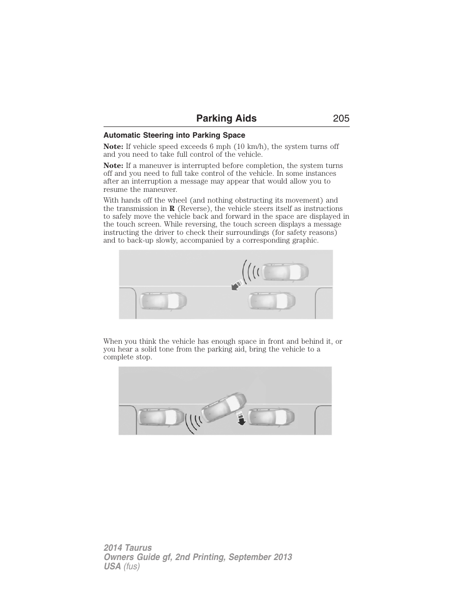 Automatic steering into parking space | FORD 2014 Taurus v.2 User Manual | Page 206 / 554