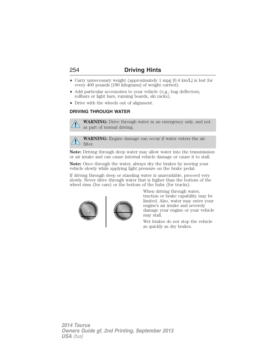 Driving through water, 254 driving hints | FORD 2014 Taurus v.2 User Manual | Page 255 / 554