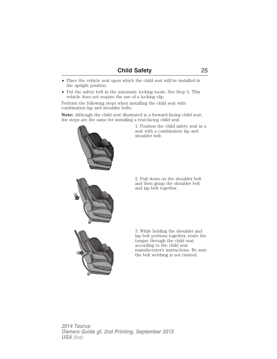 Child safety 25 | FORD 2014 Taurus v.2 User Manual | Page 26 / 554