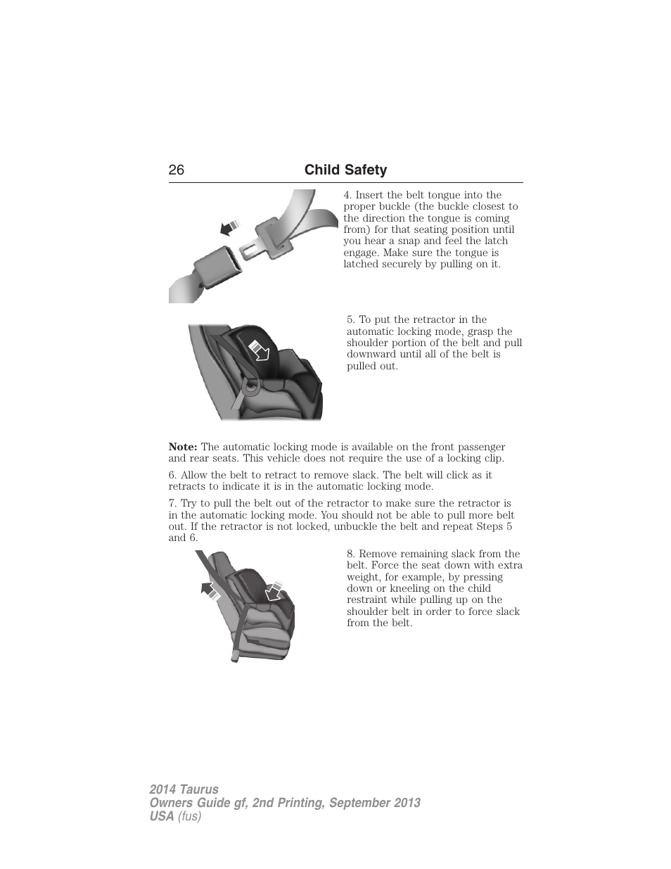 26 child safety | FORD 2014 Taurus v.2 User Manual | Page 27 / 554