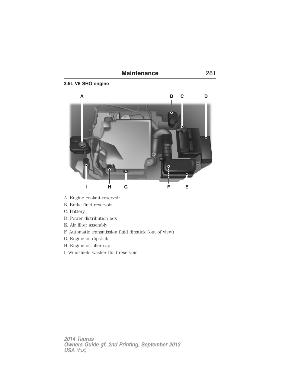 5l v6 sho engine, Maintenance 281 | FORD 2014 Taurus v.2 User Manual | Page 282 / 554