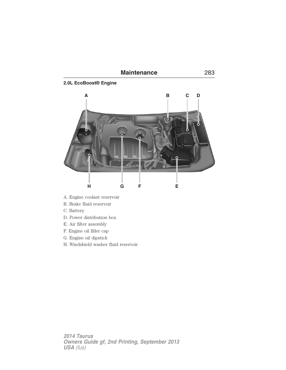 0l ecoboost® engine, Maintenance 283 | FORD 2014 Taurus v.2 User Manual | Page 284 / 554