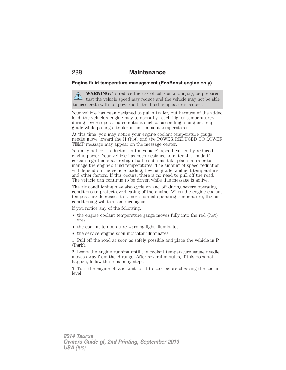 288 maintenance | FORD 2014 Taurus v.2 User Manual | Page 289 / 554