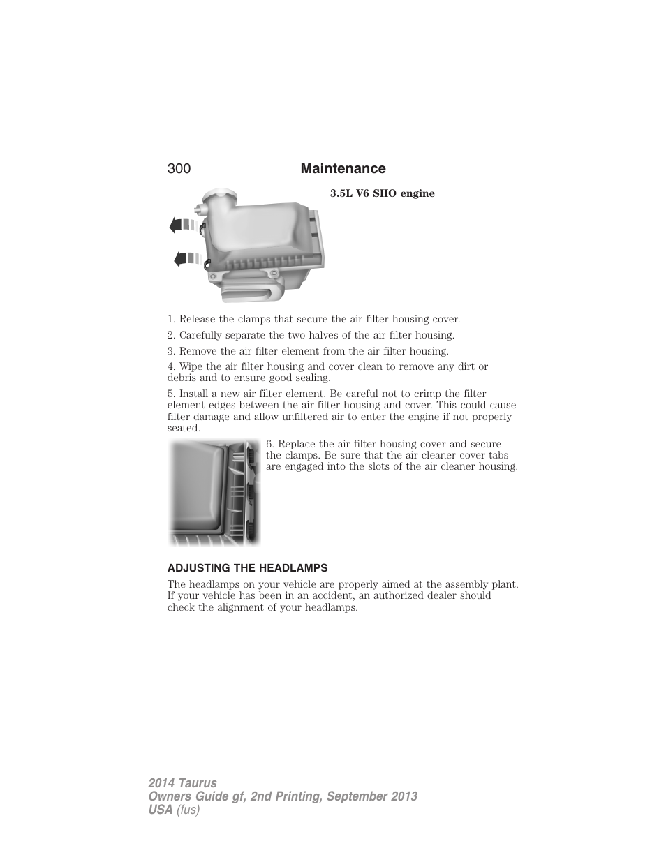 Adjusting the headlamps, 300 maintenance | FORD 2014 Taurus v.2 User Manual | Page 301 / 554