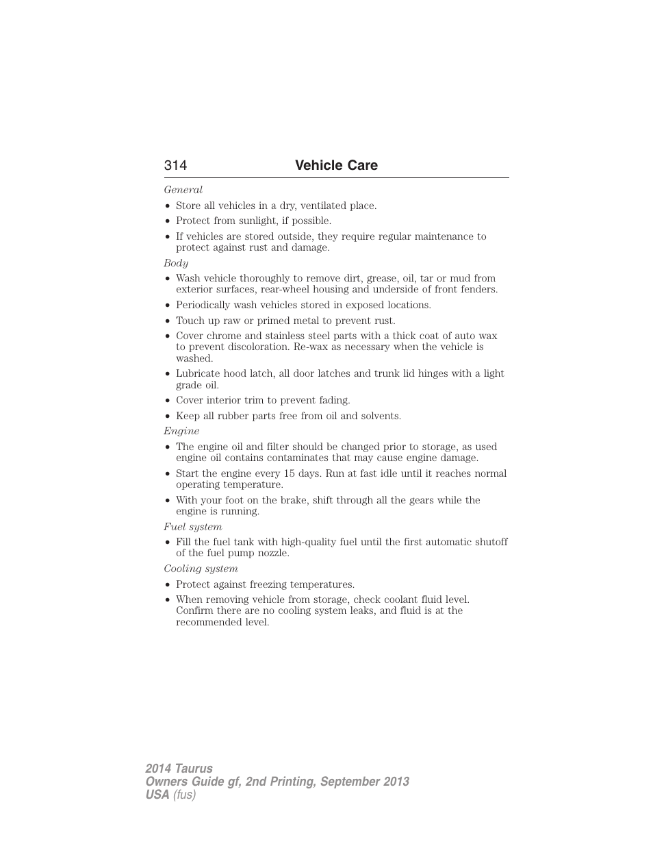 314 vehicle care | FORD 2014 Taurus v.2 User Manual | Page 315 / 554